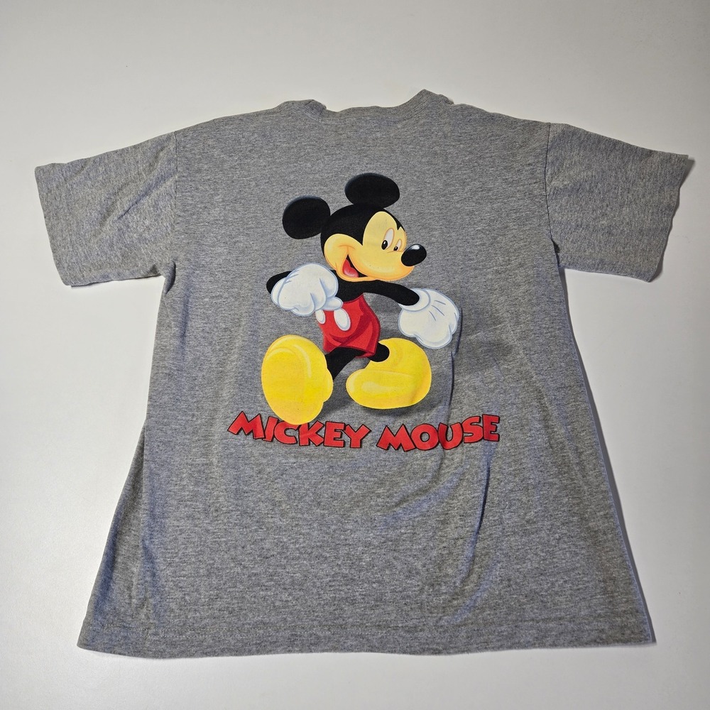 Disney Shirt Mens Medium Mickey Mouse Gray Double‎ Sided Short Sleeve Retro - Picture 2 of 9
